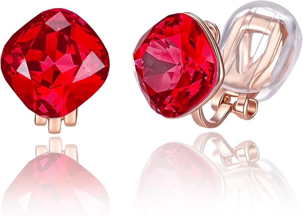 EVEVIC Austrian Crystal Square Cilp On Earrings for Women 14K Gold Plated Non Pierced for Sensitive Ears Jewelry Gifts for Anniversary