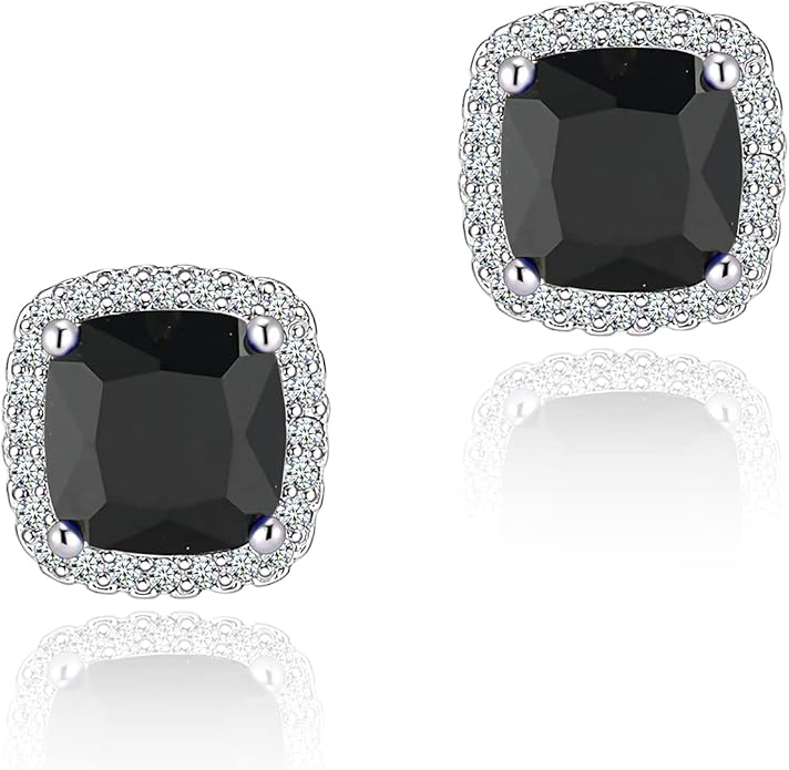 YOMELA Cubic Zirconia Earrings Studs, Halo CZ Birthstone Simulated Diamond Stud Earrings for Women