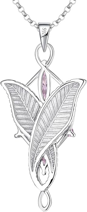 JO WISDOM Arwen Evenstar Necklace,925 Sterling Silver Lord of The Ring Hobbit Pendant Necklace with 5A Cubic Zirconia,Elvish Jewelry for Women