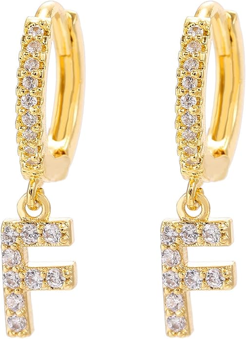 14K Gold Dangle Drop Initial Earrings for Women Dainty CZ Huggie Hoop Name Letter Earrings S925 Sterling Silver Post with Cubic Zirconia Hypoallergenic Gifts Jewelry
