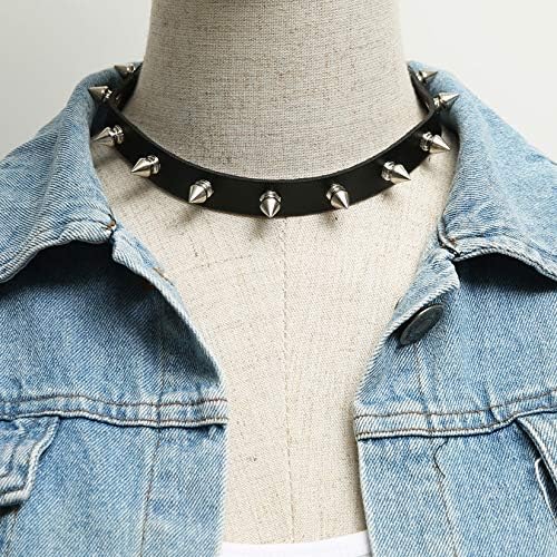 HZMAN Fashion Women Men Cool Punk Goth Metal Spike Studded Link Leather Collar Choker Necklace
