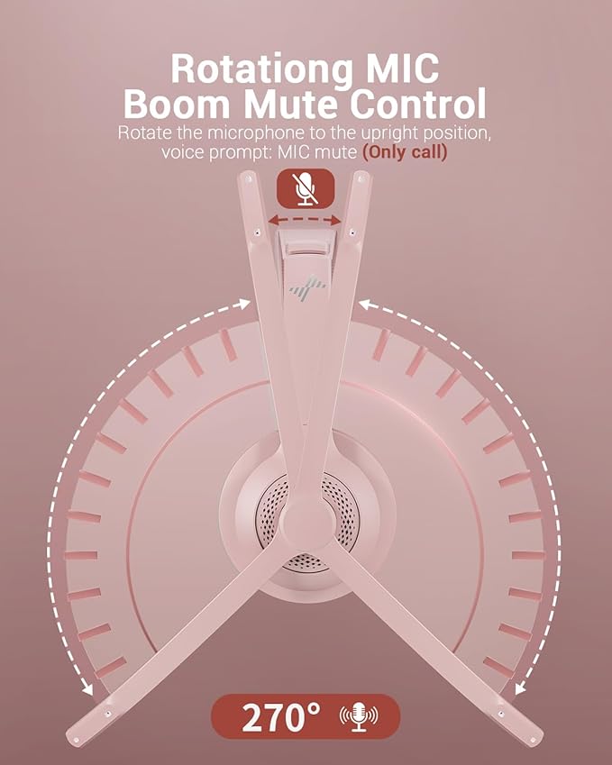 Wireless Headset with AI Noise Cancelling Microphone Bluetooth Headset - Bluetooth V5.2 Headphones with USB Dongle, Charging Base & Mic Mute for Computer/Laptop/PC/iPhone/Android/Cell Phones (Pink)