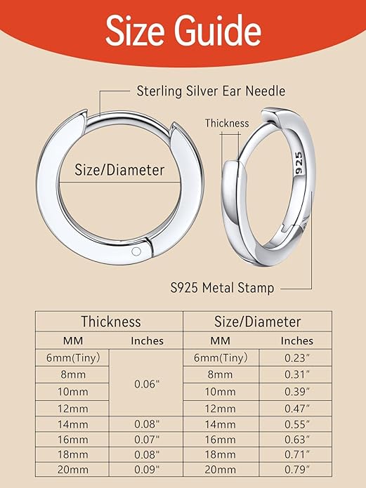 FaithHeart Sterling Silver Hoop Earrings for Women, Hypoallergenic Huggie Hoop Earrings Lightweight Small Cartilage Earrings Hoop Earring Dainty Everyday Earrings 6/8/10/12/14/15/16/18/20mm