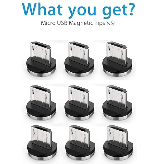 Magnetic Connector Tips Head for Micro USB Android Devices (9 Pack)