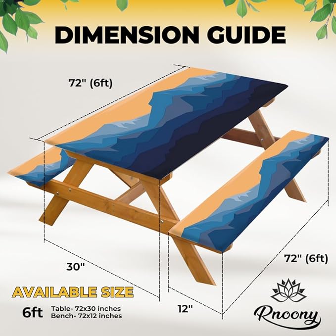 RNOONY 6ft Polyester Picnic Table Cover with Bench Covers Windproof & Waterproof Tablecloth, Perfect for Camping Gifts & RV Essentials, Cool Camping Gadgets, with Carrying Bag, 72x30 Inches, 4Pcs,Blue