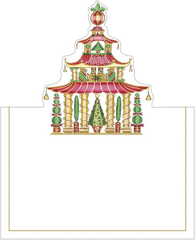 Caspari Christmas Pagodas Die-Cut Place Cards - 8 Per Package