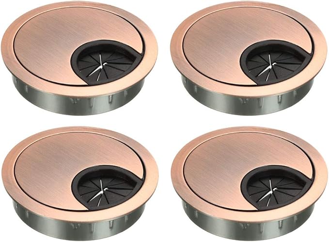 uxcell Cable Hole Cover, 2.1Inch/53mm Zinc Alloy Desk Wire Cord Cable Grommets Hole Cover for Office PC Desk Cable Cord Organizer, 4 Pcs Red Bronze