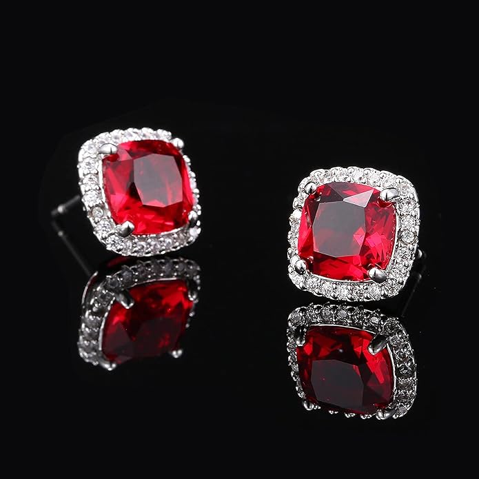 YOMELA Cubic Zirconia Earrings Studs, Halo CZ Birthstone Simulated Diamond Stud Earrings for Women