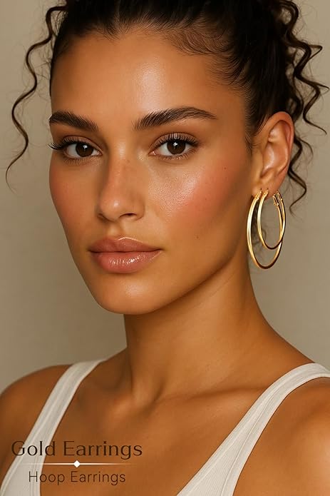 4/6 Pairs Gold Silver Hoop Earrings for Women 14K Gold Plated Hypoallergenic 2mm Thin Hoops Stainless Steel Lightweight Dangle Set 30/40/50/60mm