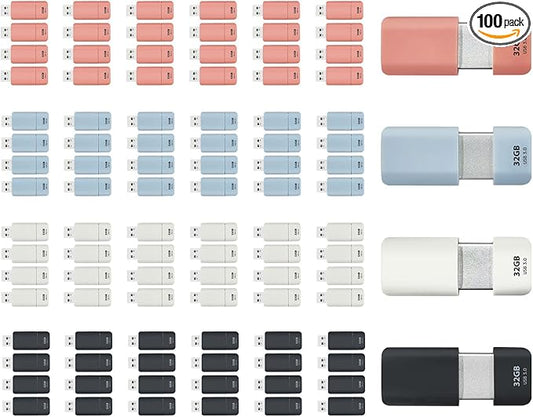 GIGASTONE 32GB Flash Drive (100 Pack) Z60NB USB 3.2 Gen 1, Ultra Fast, Retractable Capless Slider Design, Data Storage, Backup for PC/Mac/TV/Car Audio, USB 2.0/3.0/3.1 Compatible (Random Color)
