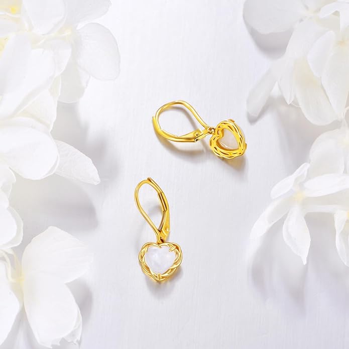 DOVRAN 10K 14K Solid Gold Leverback Earrings for Women Real Yellow Gold Filigree Dangle Earrings Trendy Jewelry Birthday Christmas Gifts for Wife Mom