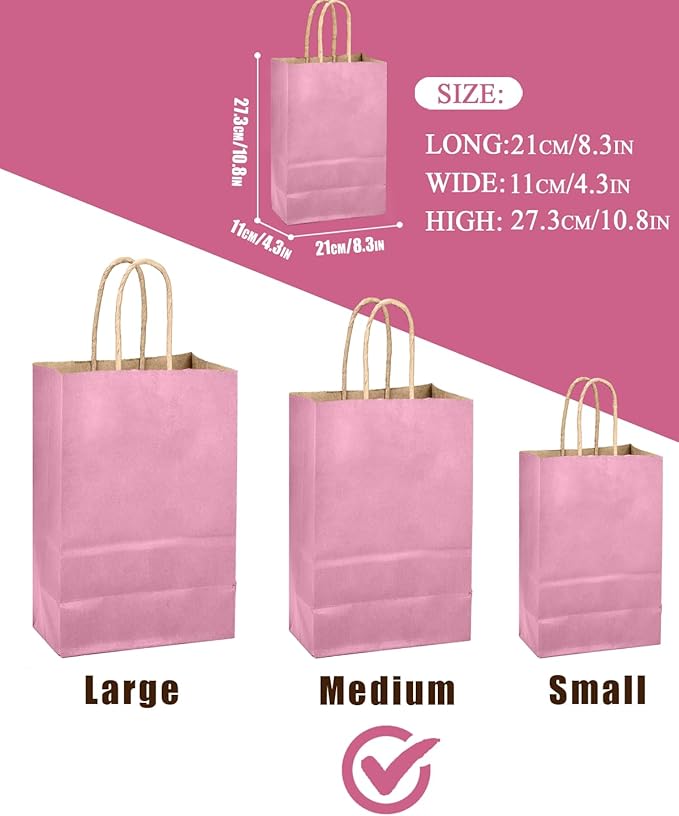 qiqee Purple Gift Bag with Handles Bulk 24Pcs Paper Bags -10.6"x8.3"x4.3"Party Favor Bags - Solid Color