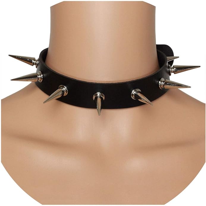 Eigso Vintage Punk Goth Studded Rivet Pu Leather Collar Choker Necklace with Spikes Adjustable