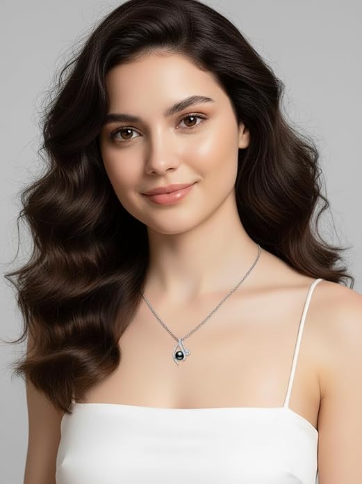 Tahitian Black Pearl 18K White Gold Plated Sterling Silver Heart/Infinity/Four Leaf Clover Pendant Necklace Jewelry Gifts for Women Wife Mom Girlfriend Wedding Birthday Anniversary Christmas