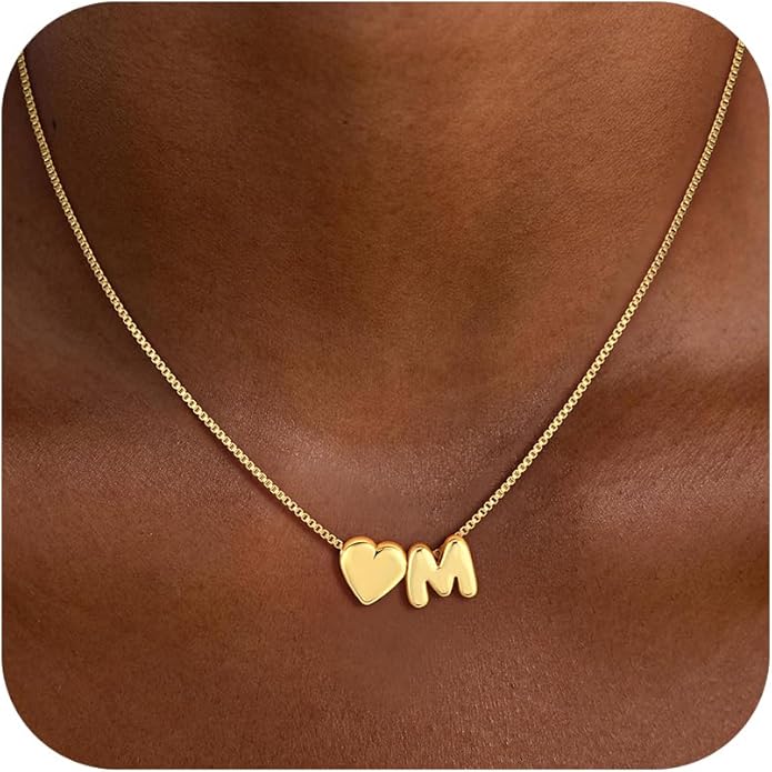 Valentines Day Gifts for Kids Teen Girls Women - 14K Gold Plated Dainty Heart A-Z Initial Letter Necklace Teen Girls Gifts Trendy Stuff Birthday Gift for 5 6 7 8 9 10 Year Old Girls Gift