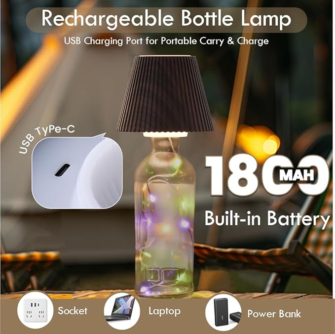 WILIT Wireless Bottle Lamp for Bar Decor, 3-Level Brightness Lampshades for Table Lamps, RGB Lamp for Bedroom, Table Decor for Living Room lamp, Cute Night Light for Women Gifts