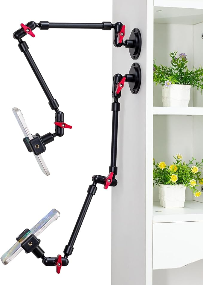 Magic Arm Adjustable Mobile Phone Holder for Desk, Wall Mount and Ceiling Mount Bracket for Phone and Other Smartphones (Metal Base +60cm arms+Metal Clip)