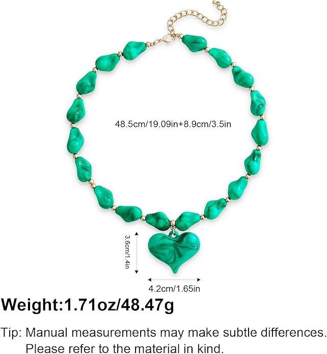 Large Acrylic Heart Necklaces for Women Chunky Puffy Heart Pendant Necklace Exaggerated Statement Love Beaded Choker Necklace Jewelry