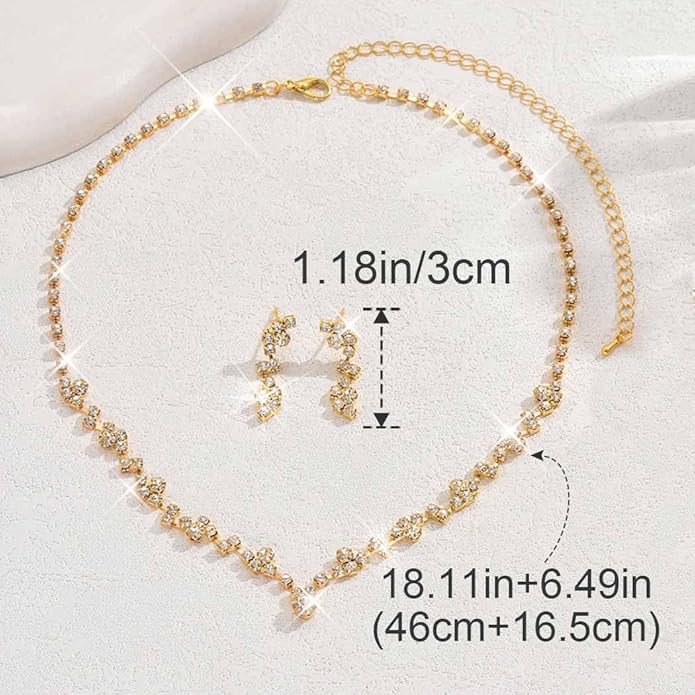 Unicra Bride Crystal Necklace Earrings Set Bridal Wedding Jewelry Sets Rhinestone Choker Necklace Costume Jewelry Set for Women and Brides (3 piece set - 2 earrings and 1 necklace)