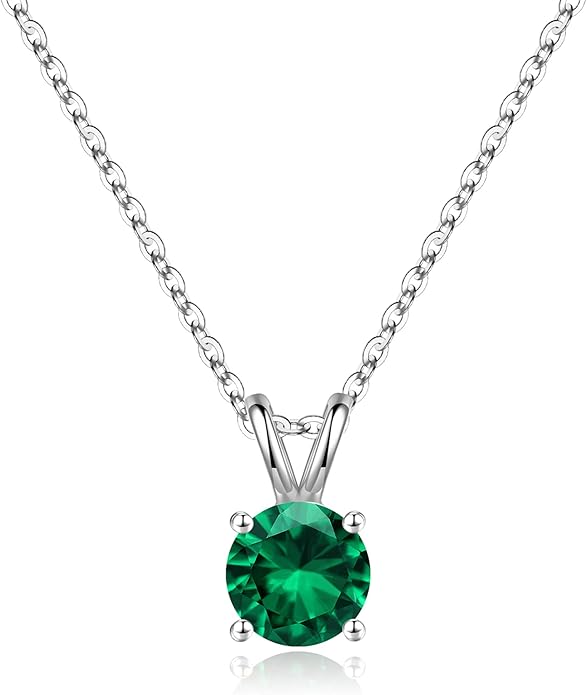SMILEST Birthstone Necklace for Women Mom Wife, 1ct Sparkle Round Cut Birthstone Pendant 925 Sterling Silver Necklace Gifts for Women Mom Wife Friend