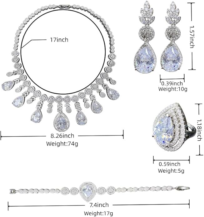 Rhinestone Wedding Bridal Jewelry Set Women's Prom Style Emerald Teardrop Necklace, Earrings, Bracelet, Ring Wedding Bridesmaid Gift Pairs With Evening Gowns