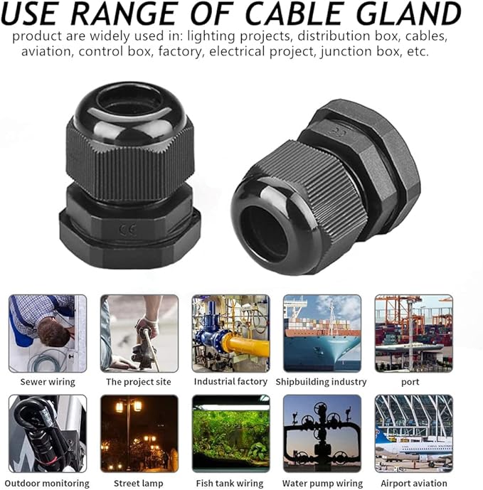 PENGLIN Cable Glands 1-1/4" NPT Nylon Cable Connector, Strain Relief Cord Connector, IP68 Waterproof Adjustable Locknut(1-1/4 Inch (12-Pack))