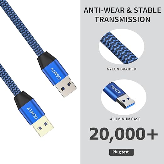 USB to USB Cable 3FT(2 Package),Durable Braidedfor USB 3.0 Male to Male Type A to Type A Cable Data Transfer Compatible with Hard Drive, Laptop, DVD Player, TV, USB 3.0 Hub, Monitor, Camera