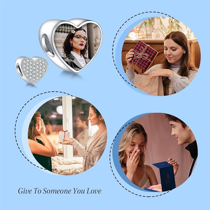 Annmors Personalized Photo Charm for Bracelet Necklaces,925 Sterling Silver Charm Love Heart Shaped Engraved Customize Picture Gift for Birthday Mother's Day Christmas,Bead Charms Jewelry for Women