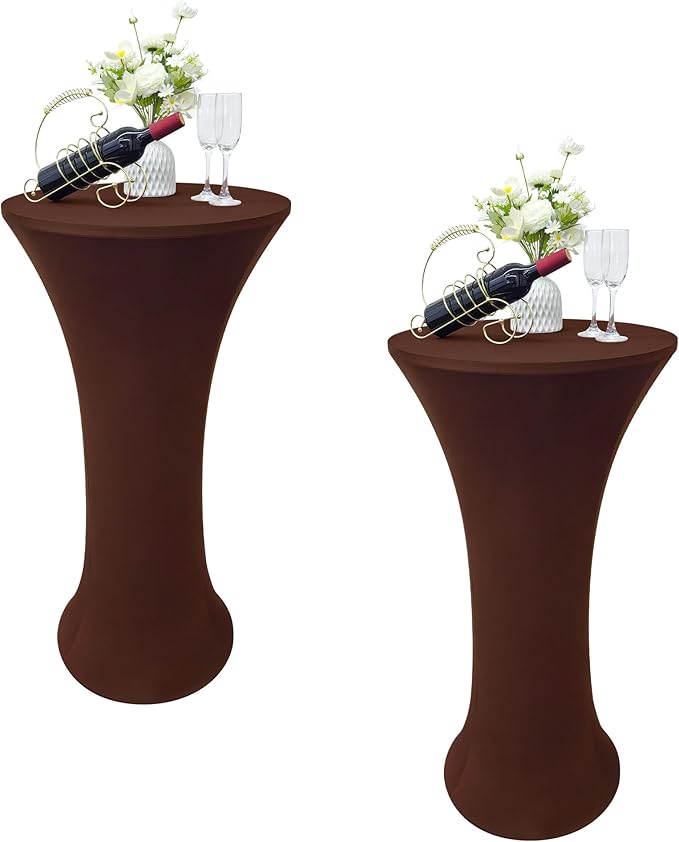 2PCS 24x43 Inch Round Fitted Cocktail Table Cover Brown Spandex Cocktail Table Cloth Highboy Fitted Tablecloth High Top Table Cloths for Party Pub Banquet Bistro