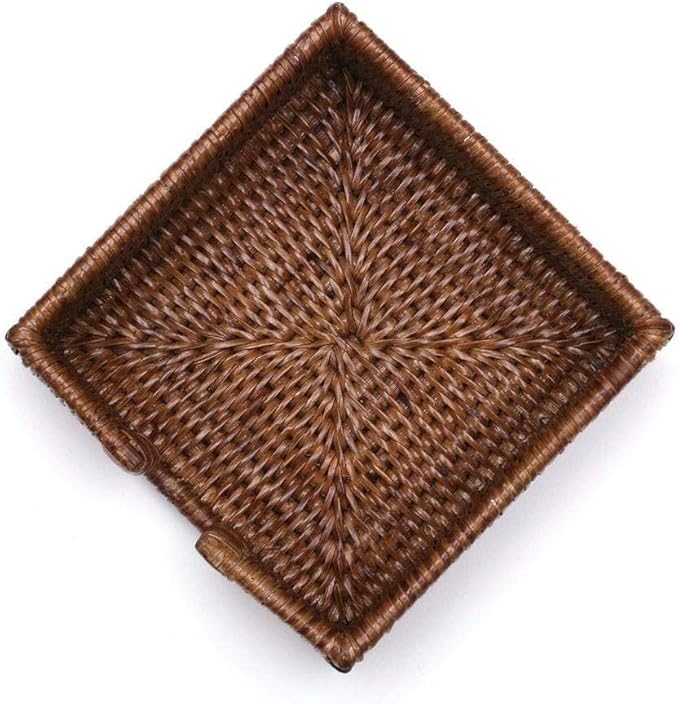 Caspari Rattan Cocktail Napkin Holder in Dark Natural Brown, 1 Each
