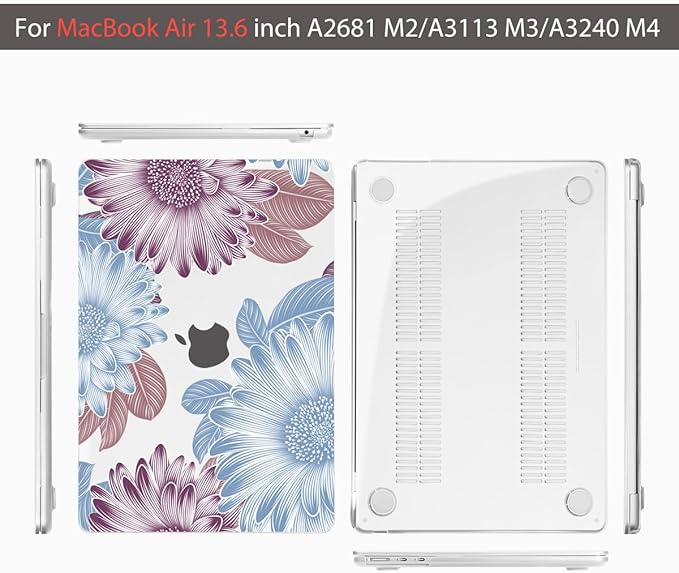 Teryeefi for MacBook Air M4 M3 M2 13.6 inch Case 2025 2024-2022,Fit Model A3240 A3113 A2681, Laptop Hard Shell Cases with Keyboard Cover & Screen Protector for MacBook Air 13.6", W-Flowers