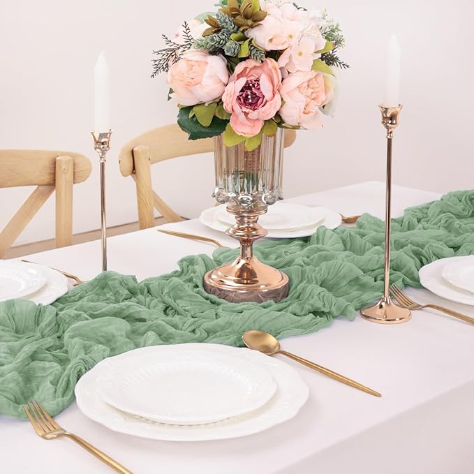 Sage Green Table Runner Cheesecloth Table Runner 14FT Farmhouse Table Runners 160 Inches Fall Table Decor Dining Room Centerpiece Wedding Boho Baby Shower Birthday