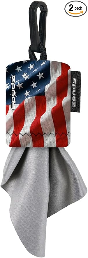 SPUDZ Ultra Microfiber Lens Cleaner – Closable Pouch, Clip-On, Washable – for Optics, Scopes, Glasses | USA Flag, 6 x 6 Inch (2-Pack)
