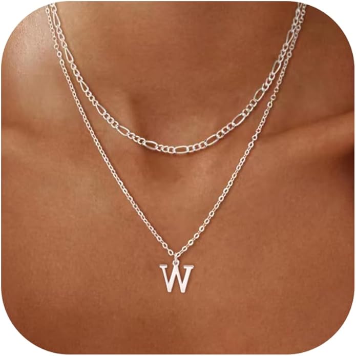 Initial Necklaces for Women Dainty Gold Silver Layered Letter Pendant Necklace Cute Figaro Chain Choker Necklace Personalized Trendy Stuff Jewelry Stack Gift for Women Her