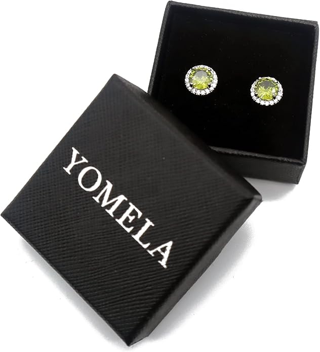 YOMELA Cubic Zirconia Earrings Studs, Halo CZ Birthstone Simulated Diamond Stud Earrings for Women