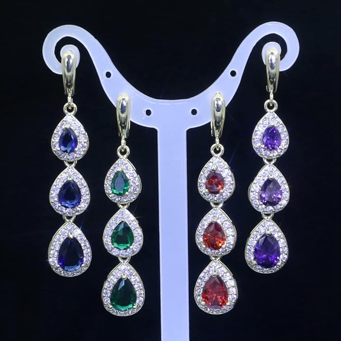 LMXXVJ Necklace Long Earrings Bracelet Set, White Gold Plated Created Blue Sapphire Jewelry Set Wedding Party Gift Jewelry for Women Bridal Bridesmaid