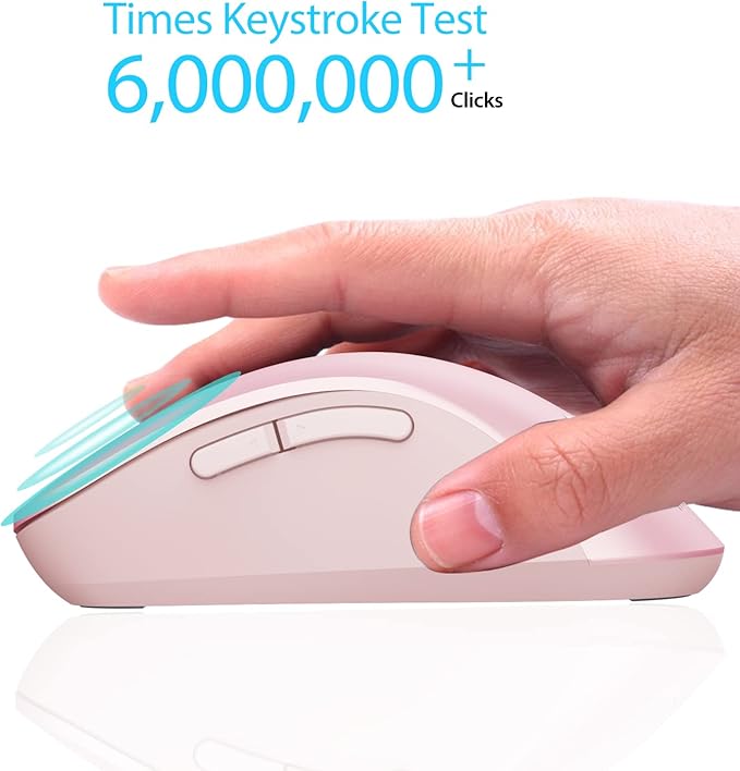 memzuoix 2.4G Wireless Mouse, 1400 DPI Mobile Optical Cordless Mouse with USB Receiver, Portable Computer Mice for Laptop, PC, Desktop, MacBook, 5 Buttons (Pink)