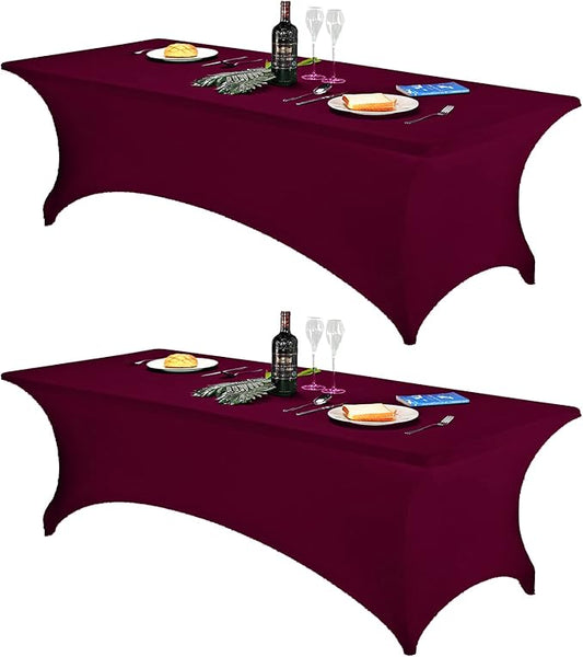 FORLIFE 2Pack Spandex Table Covers，Fitted Tablecloth for Rectangular Tables, Stretch Patio Table Covers, Universal Spandex Table Cover for Wedding, Banquet, Party (8ft, Burgundy)