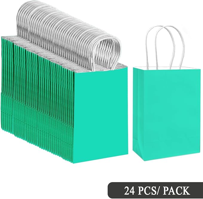 qiqee 30PCS Medium Gift Bag with Handles Bulk 11"x5"x8" Gift Bags Light Green Bags Multiple Uses (Medium Size)