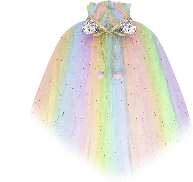Princess Dress Up Clothes, 7pcs Princess Cape Crown with Wand for Girls 3-8 Years Toddler Princess Dress Up for Birthday Gift
