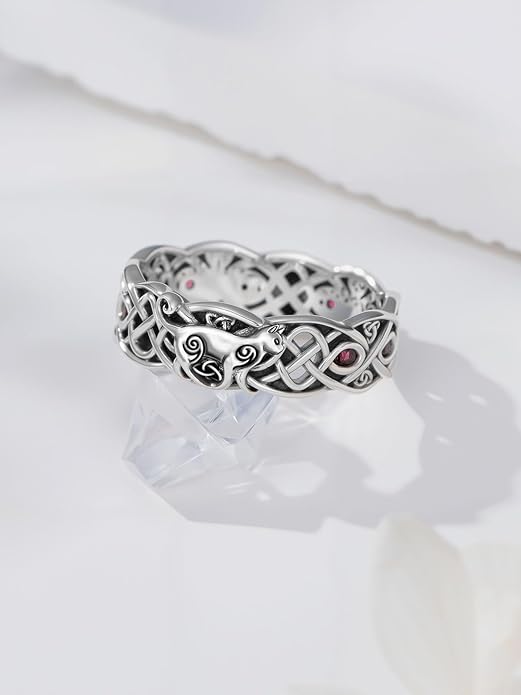 Seiyang Celtic Cat Ring 925 Sterling Silver Irish Trinity Knot Celtic Cat Wedding Promise Ring with 12 Months Birthstone Irish Lucky Jewelry Gifts for Women Mom Her