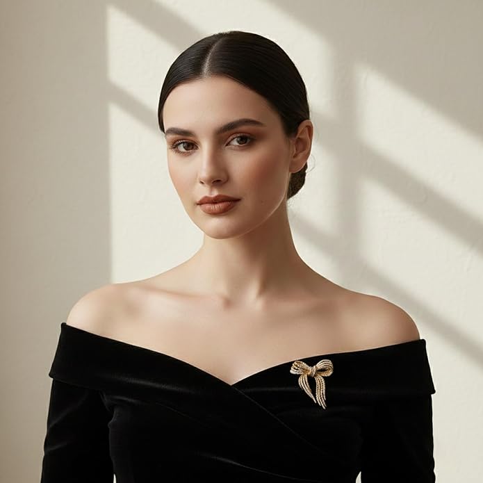 Dainty Bow Brooch for Women, Elegant Gold Finish Ribbon Knot Pins, Classic Women's Brooches for Suit Dress Hat Bag Clothes Accessories and Wedding Party Professional Outfits