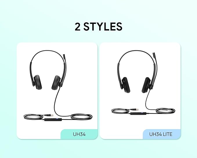 UH34 USB Headset with Microphone for PC Laptop,Wired Headset,On-Ear Headphones with Noise-Cancelling Microphone UH34 Dual UC