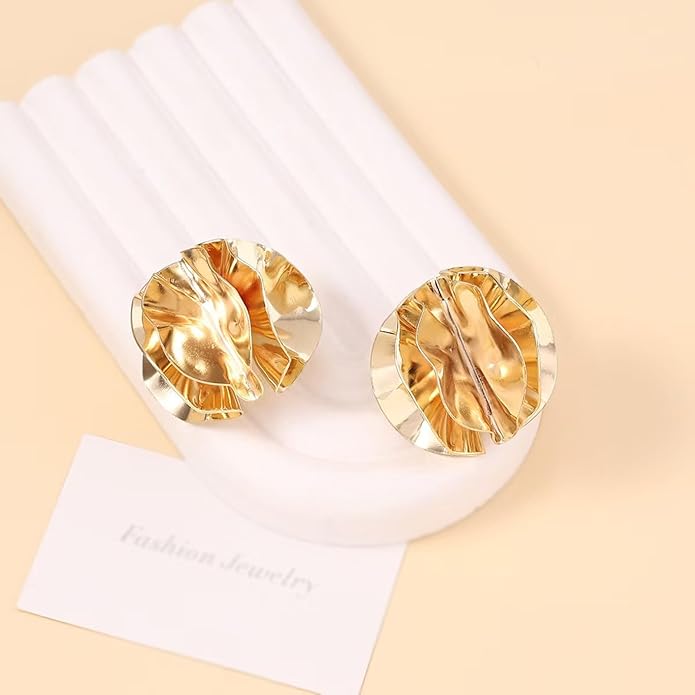 Gold Flower Statement Earrings for Women, Large Chunky Bohomian Summer Beach Floral Earring, Irregular Bold Exaggerated Earrings
