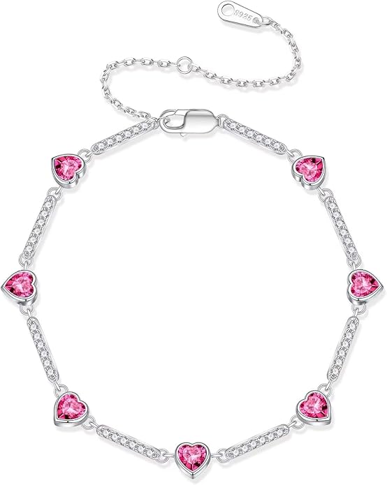 Iefil Valentines Day Gifts for Her - 925 Sterling Silver Heart Charm Link Bracelet, Anniversary Birthday Gifts for Women Wife Mom Girlfriend Daughter, 6"+2"