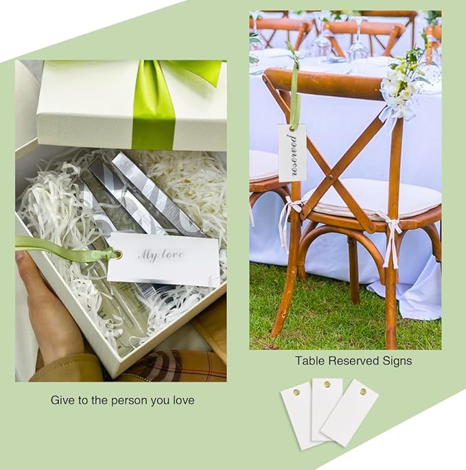25 Pcs Name Place Cards Blank Seat Card, 2 x 4 in Table Cards with Stain Ribbon, Wedding Place Card, Hanging Tags for Wedding table Setting Reserved Chairs Signs Dinner Banquet Parties.(Sage Green)