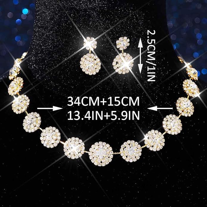 Unicra Bridal Wedding Jewelry Set Silver Rhinestone Necklace Earrings Sets Formal Costume Jewelry for Women and Brides
