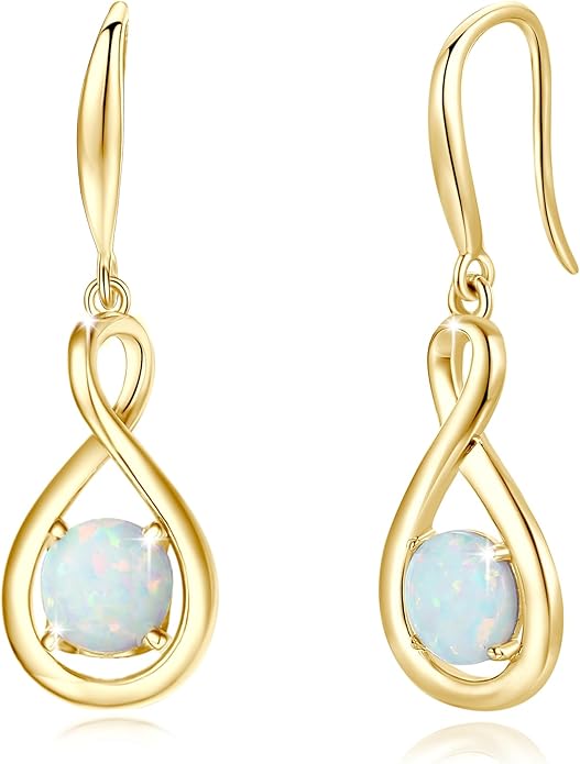 FANCIME Valentines Day Gift Dangle Drop Earrings 925 Sterling Silver Dainty Infinity Round Gemstone Birthstone Jewelry Birthday Gifts for Her Women