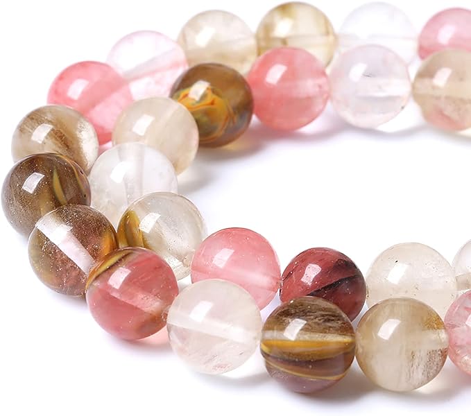 61PCS 6mm Natural Stone Beads Watermelon Tourmaline Gemstone Round Loose Spacer Beads for Jewelry Making DIY Bracelet Necklace 15 Inch,Energy Stone Healing Power