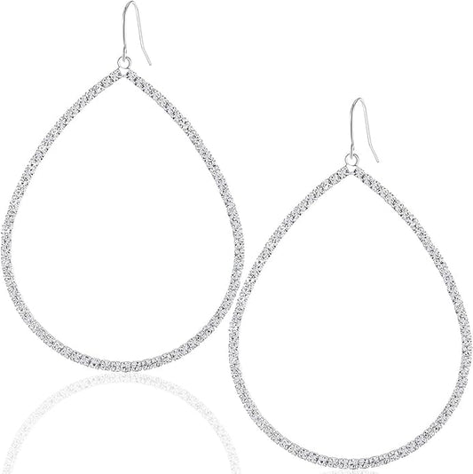 Simulated Diamond Teardrop Dangle Earrings For Women - Gold or Silver Tone with Cubic Zirconia - Hypoallergenic and Safe for Sensitive Ears